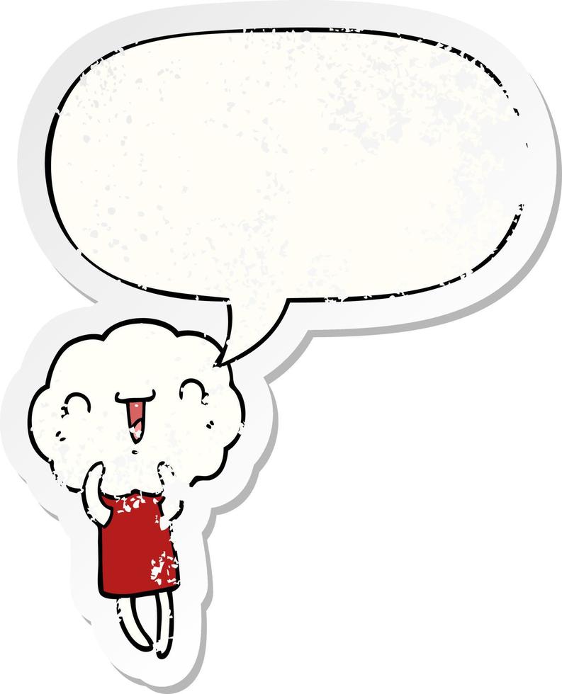 créature de tête de nuage de dessin animé mignon et autocollant en détresse de bulle de parole vecteur