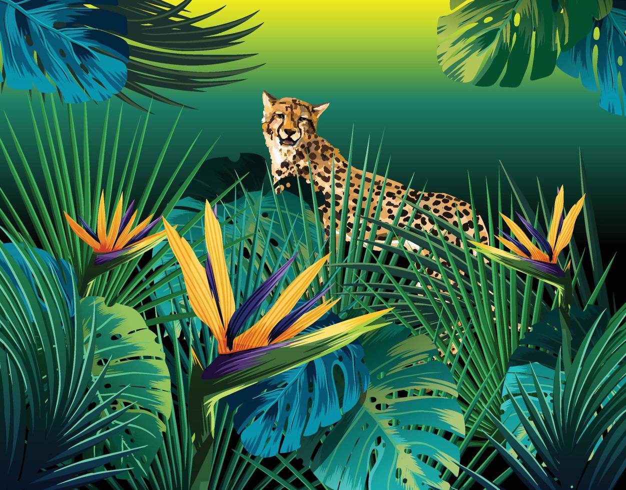 léopard sur fond tropical vecteur