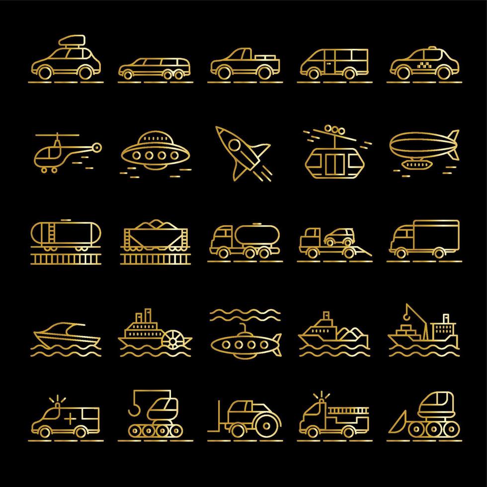 jeu d'icônes de transport d'or vecteur