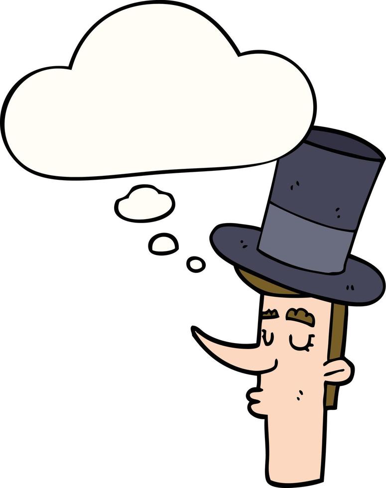 homme de dessin animé portant un chapeau haut de forme et une bulle de pensée vecteur