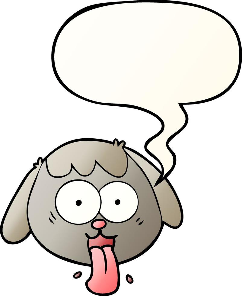 visage de chien de dessin animé haletant et bulle de dialogue dans un style de dégradé lisse vecteur