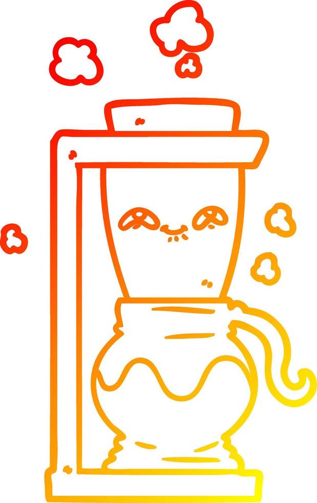 ligne de gradient chaud dessinant une cafetière de dessin animé heureux vecteur