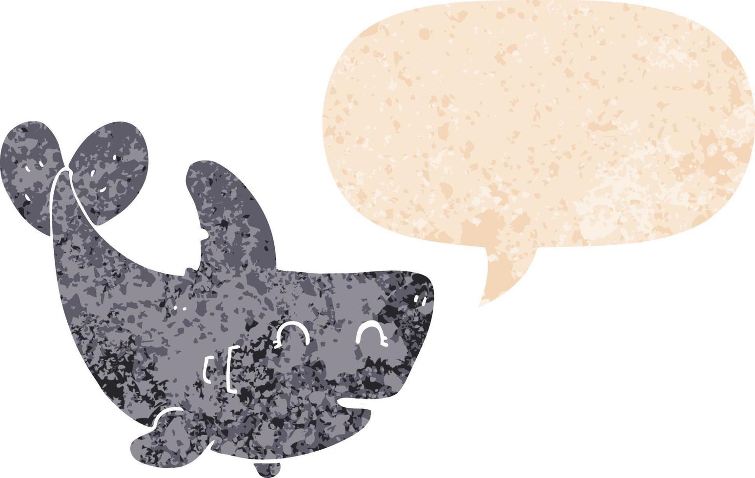 requin de dessin animé et bulle de dialogue dans un style texturé rétro vecteur