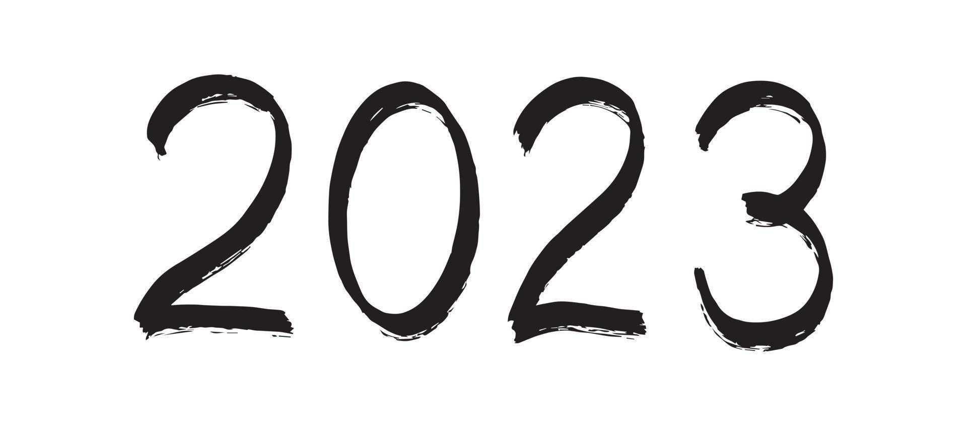 2023 - numéro d'encre noire de vecteur isolé sur fond blanc. chiffres 2023 lettrage de coup de pinceau. élément de conception dessiné à la main pour le calendrier, les cartes du nouvel an.