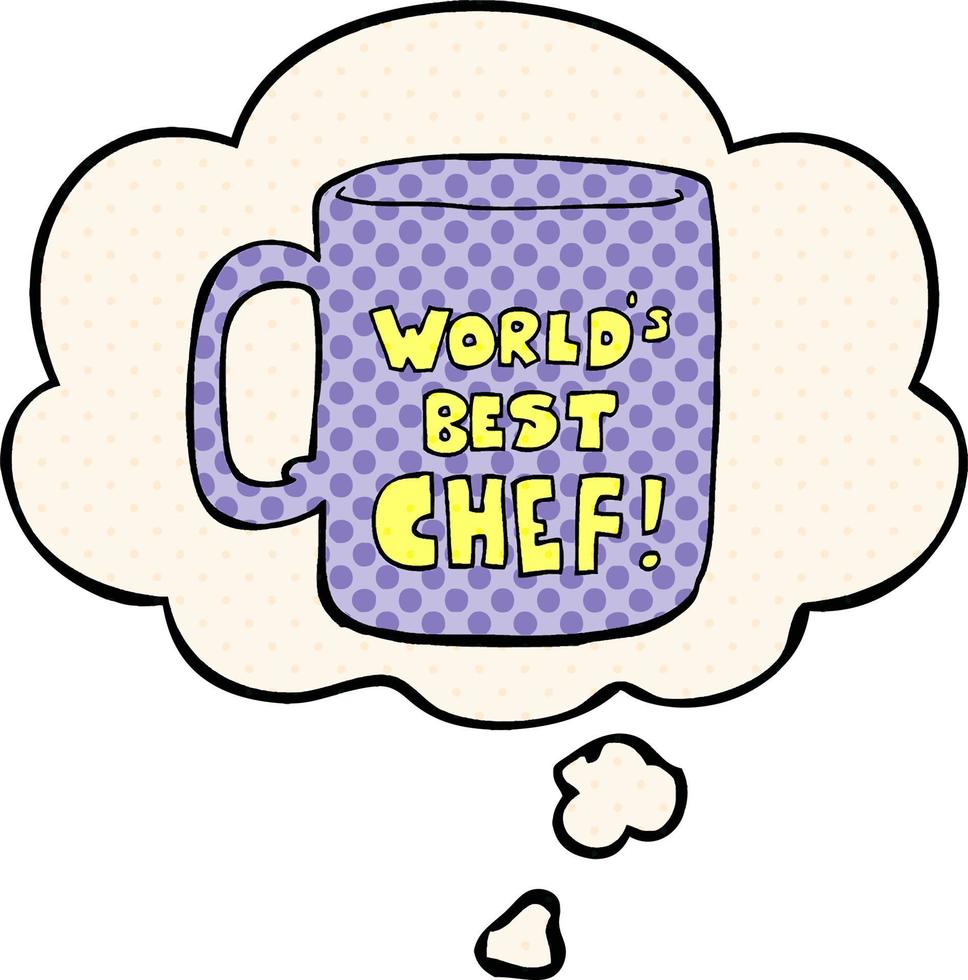 tasse du meilleur chef du monde et bulle de pensée dans le style de la bande dessinée vecteur