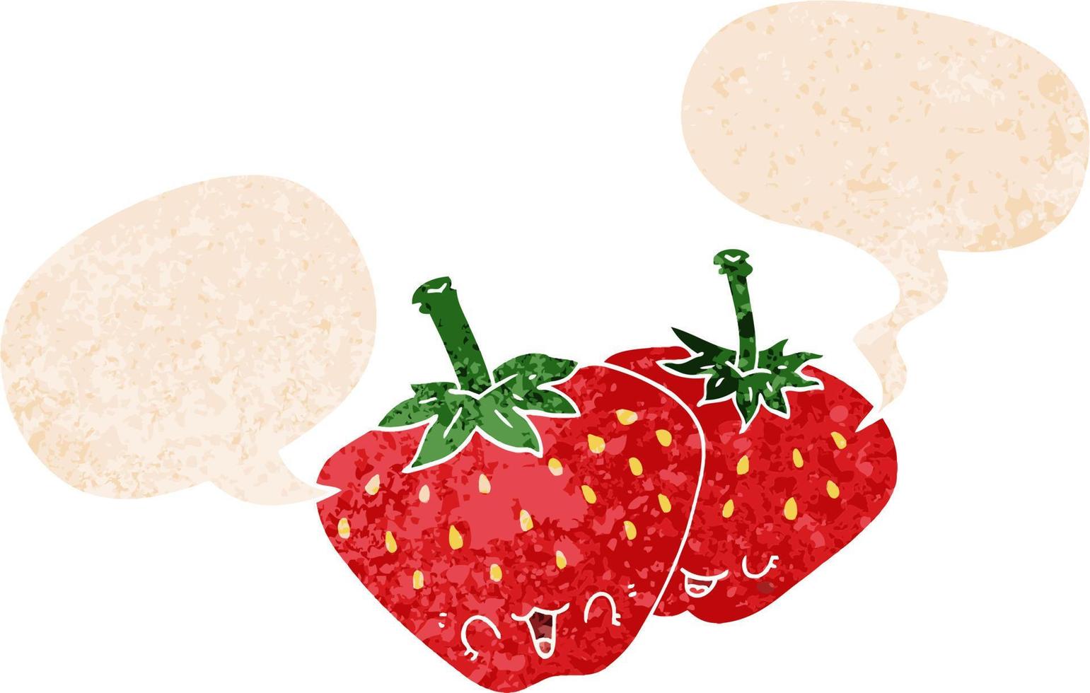 fraises de dessin animé et bulle de dialogue dans un style texturé rétro vecteur