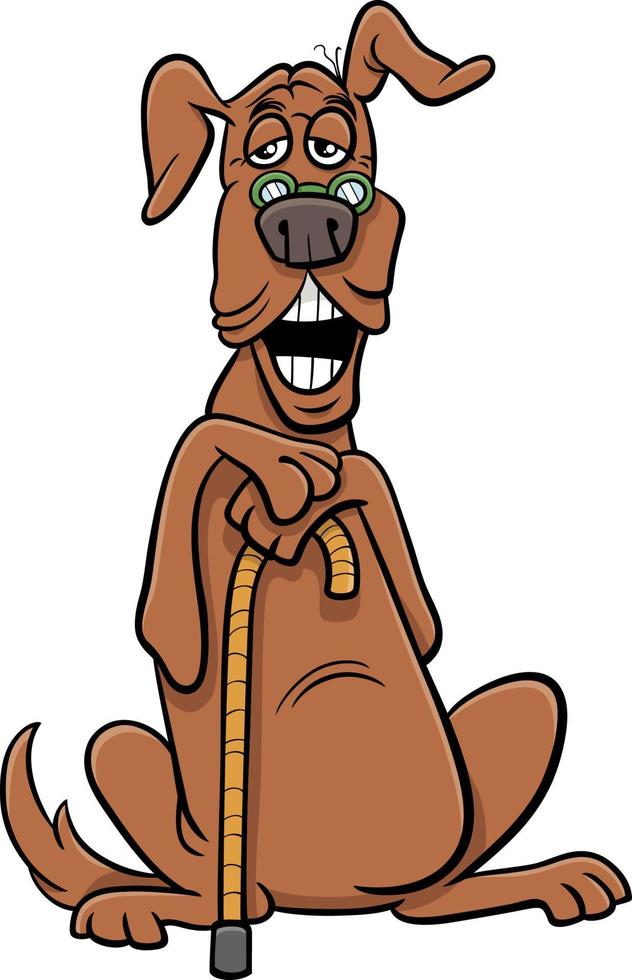 personnage animal comique de chien senior de dessin animé avec une canne vecteur