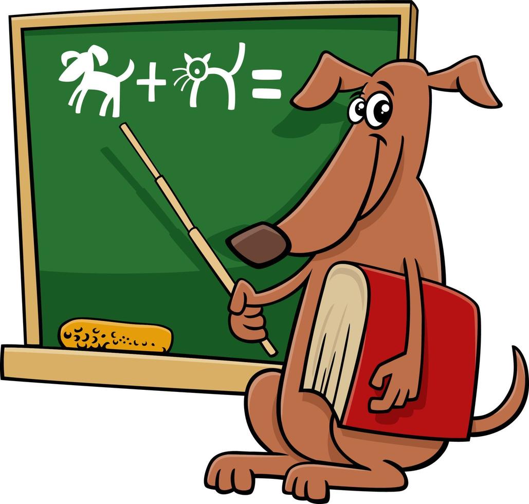 personnage de chien enseignant de dessin animé dans la salle de classe vecteur