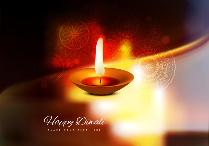 Burning Diya sur Happy Diwali Card vecteur