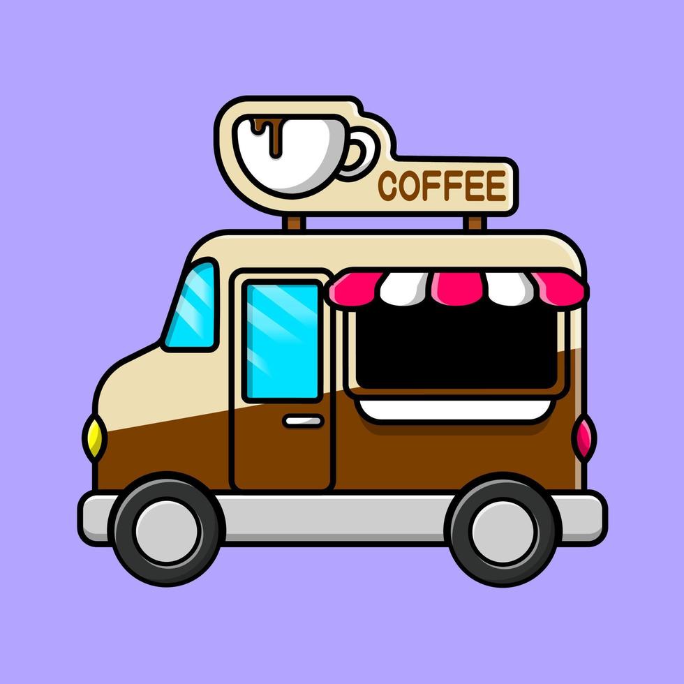 illustration d'icône de vecteur de dessin animé de camion de nourriture de café. concept de dessin animé plat