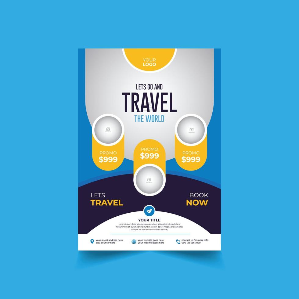 conception de flyer d'entreprise de voyage et modèle de page de couverture de brochure pour l'agence de voyage vecteur