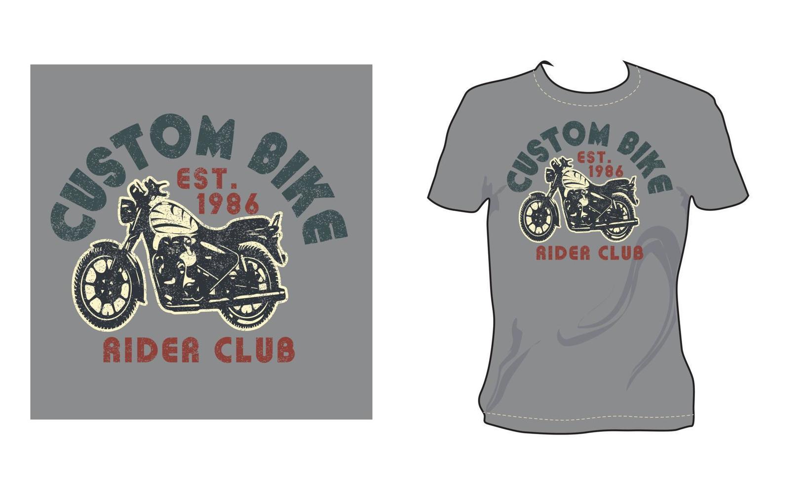 custom bike rider club est.1986 vintage brocken vector art noir et blanc couleur t shirt design