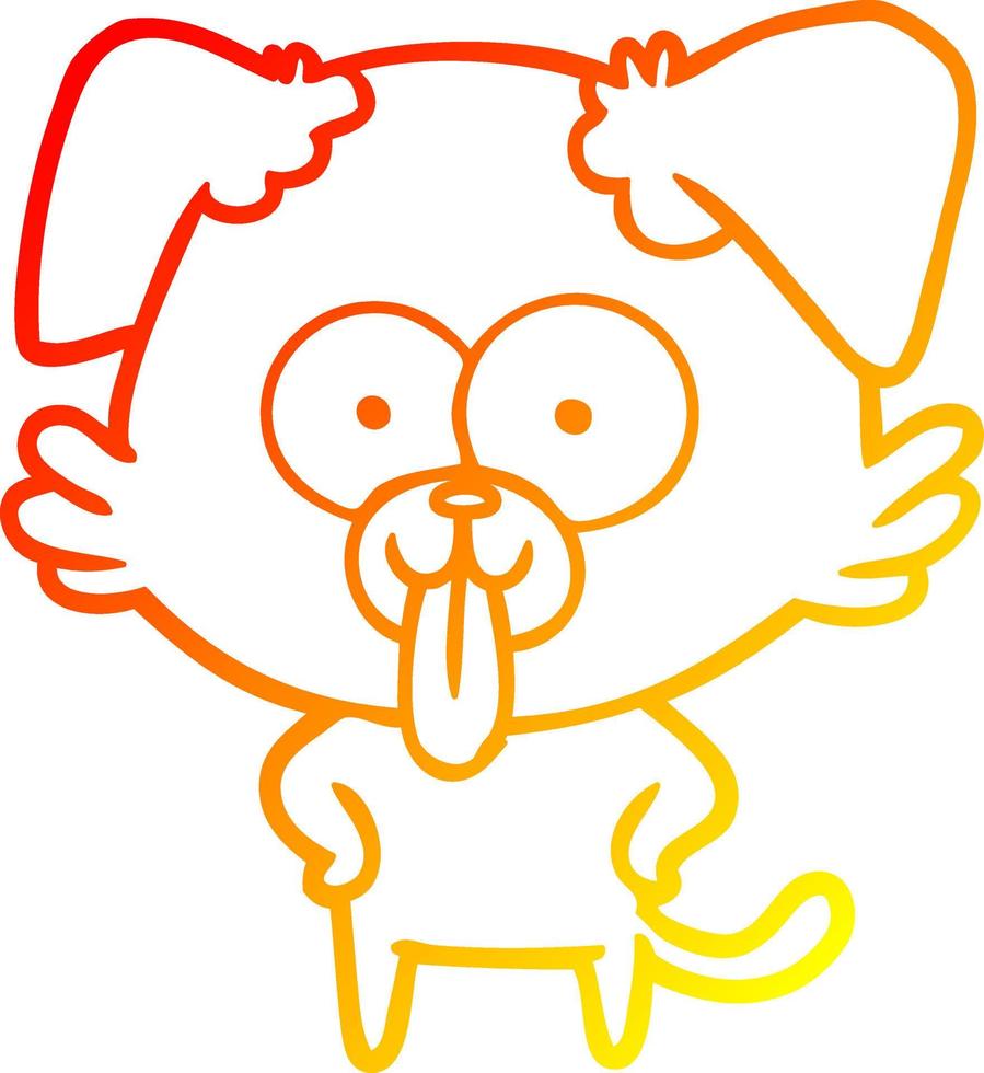 ligne de gradient chaud dessinant un chien de dessin animé avec la langue qui sort vecteur