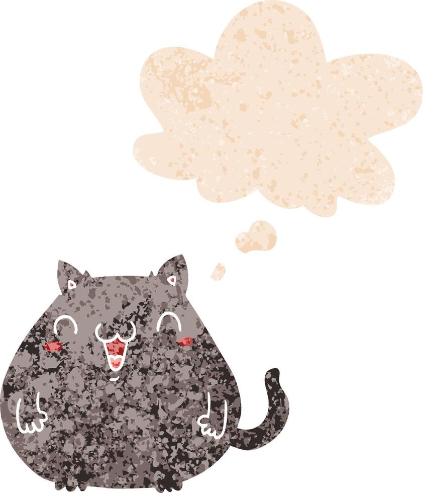 chat de dessin animé et bulle de pensée dans un style texturé rétro vecteur