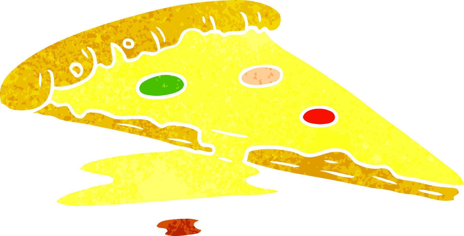 dessin animé rétro doodle d'une tranche de pizza vecteur