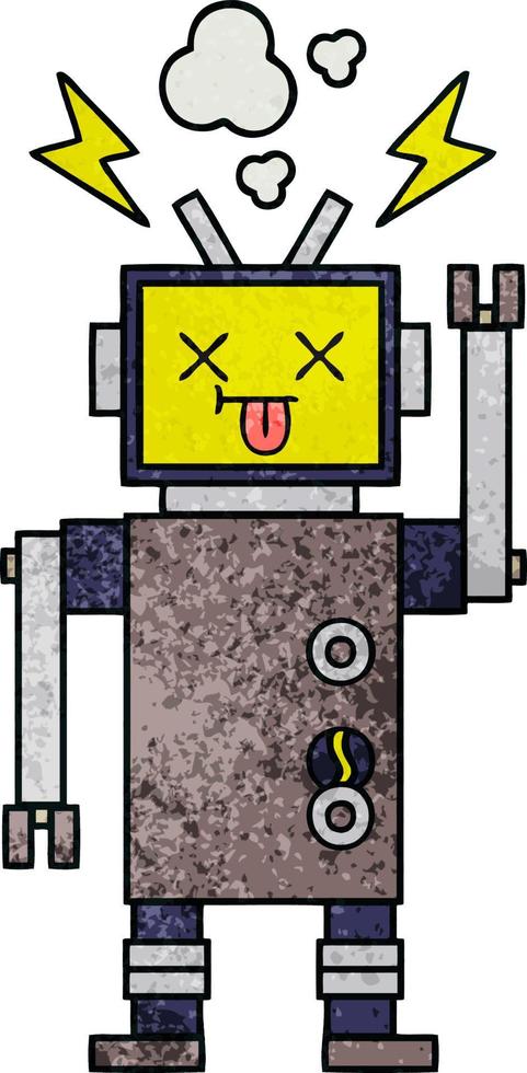 robot de dessin animé de texture grunge rétro vecteur