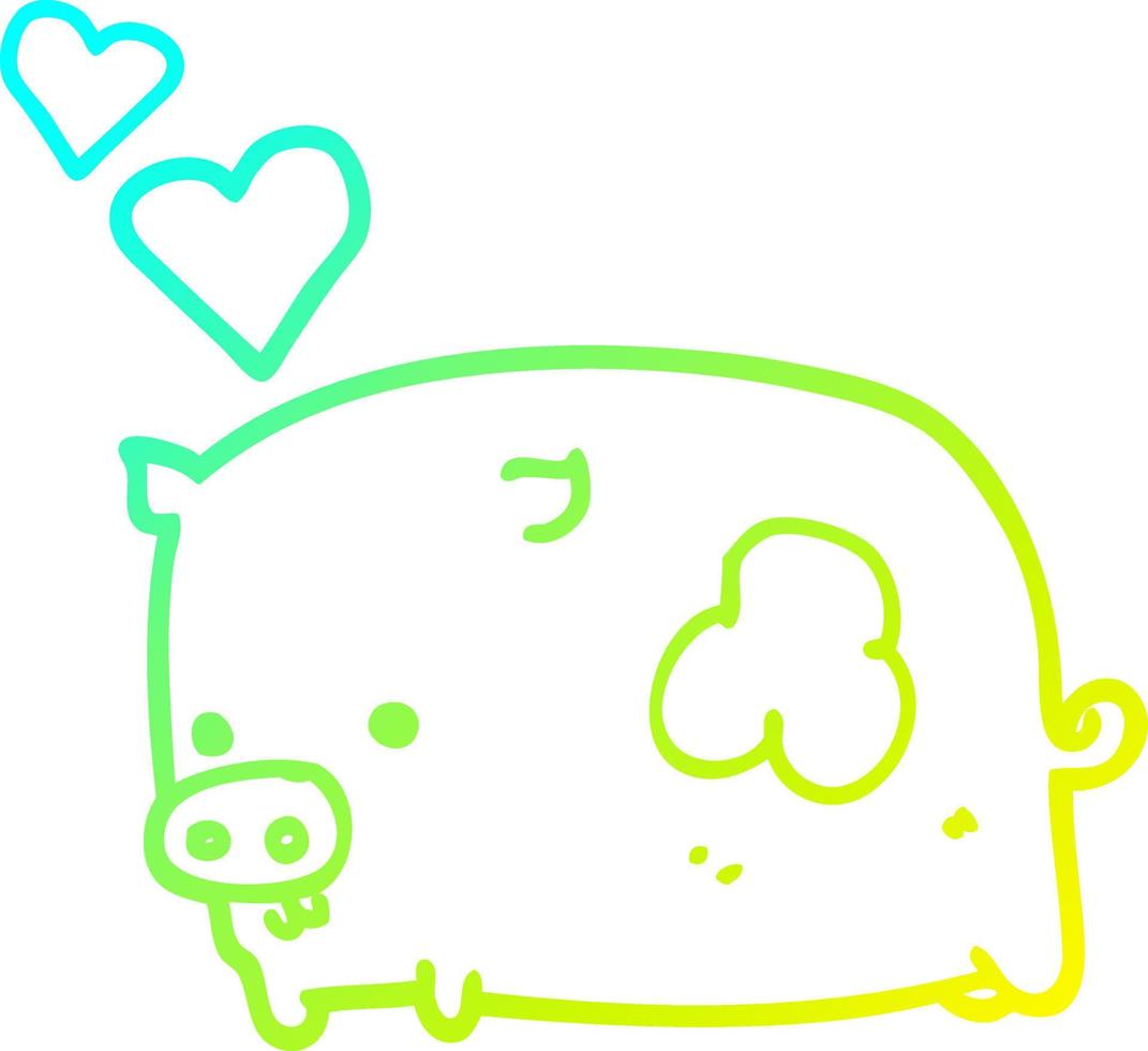 ligne de gradient froid dessinant un cochon de dessin animé amoureux vecteur