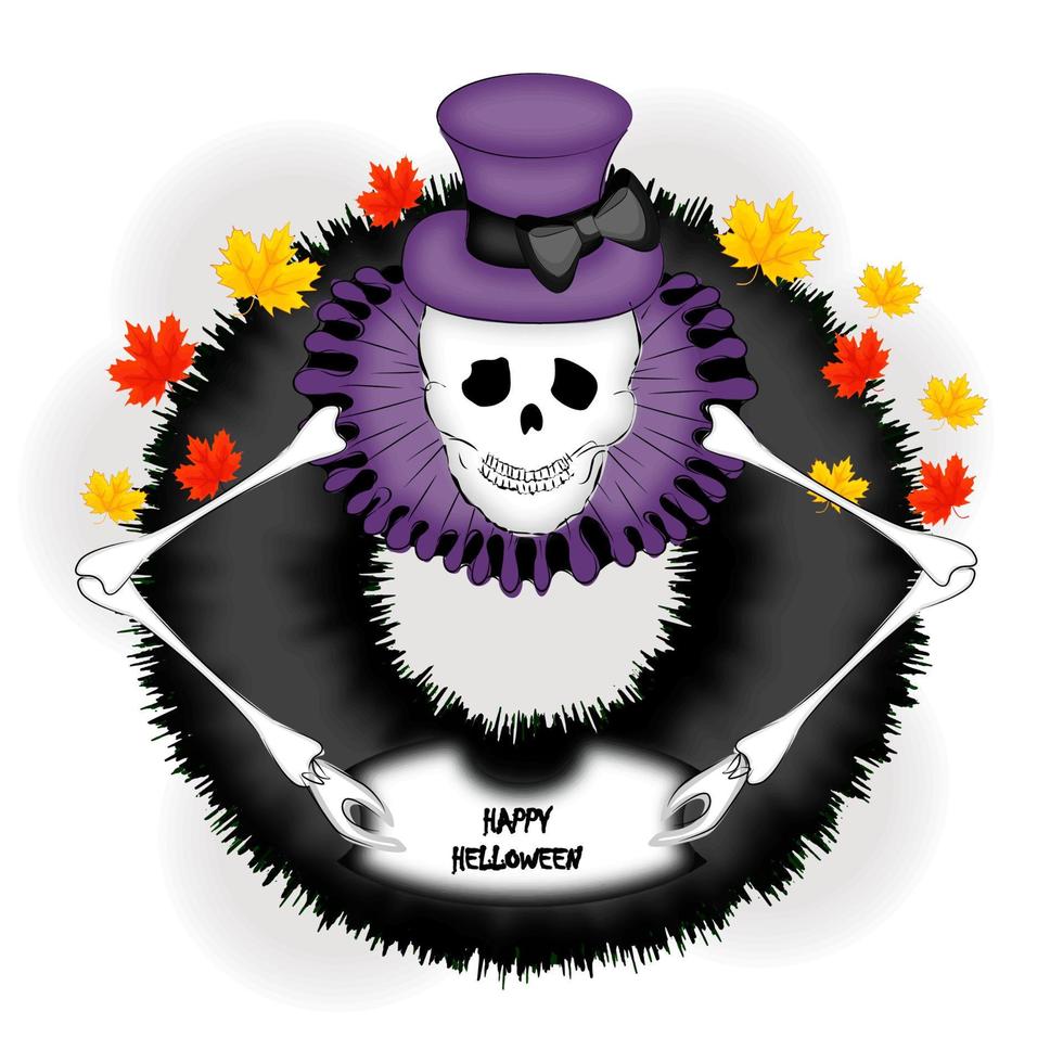couronne de squelettes sur la porte pour illustration vectorielle halloween vecteur