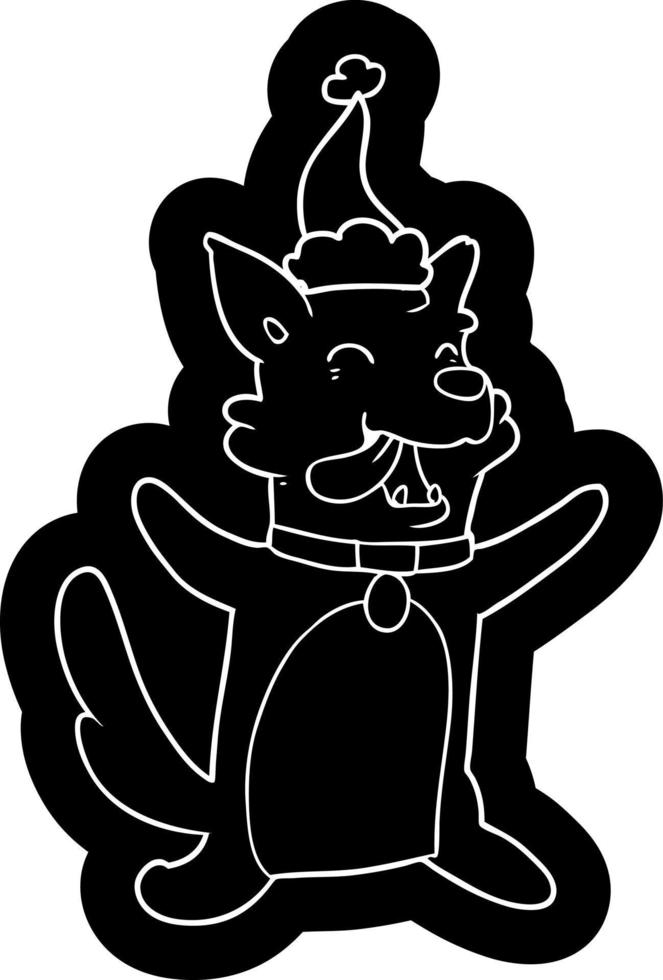 icône de dessin animé d'un chien heureux portant un bonnet de noel vecteur