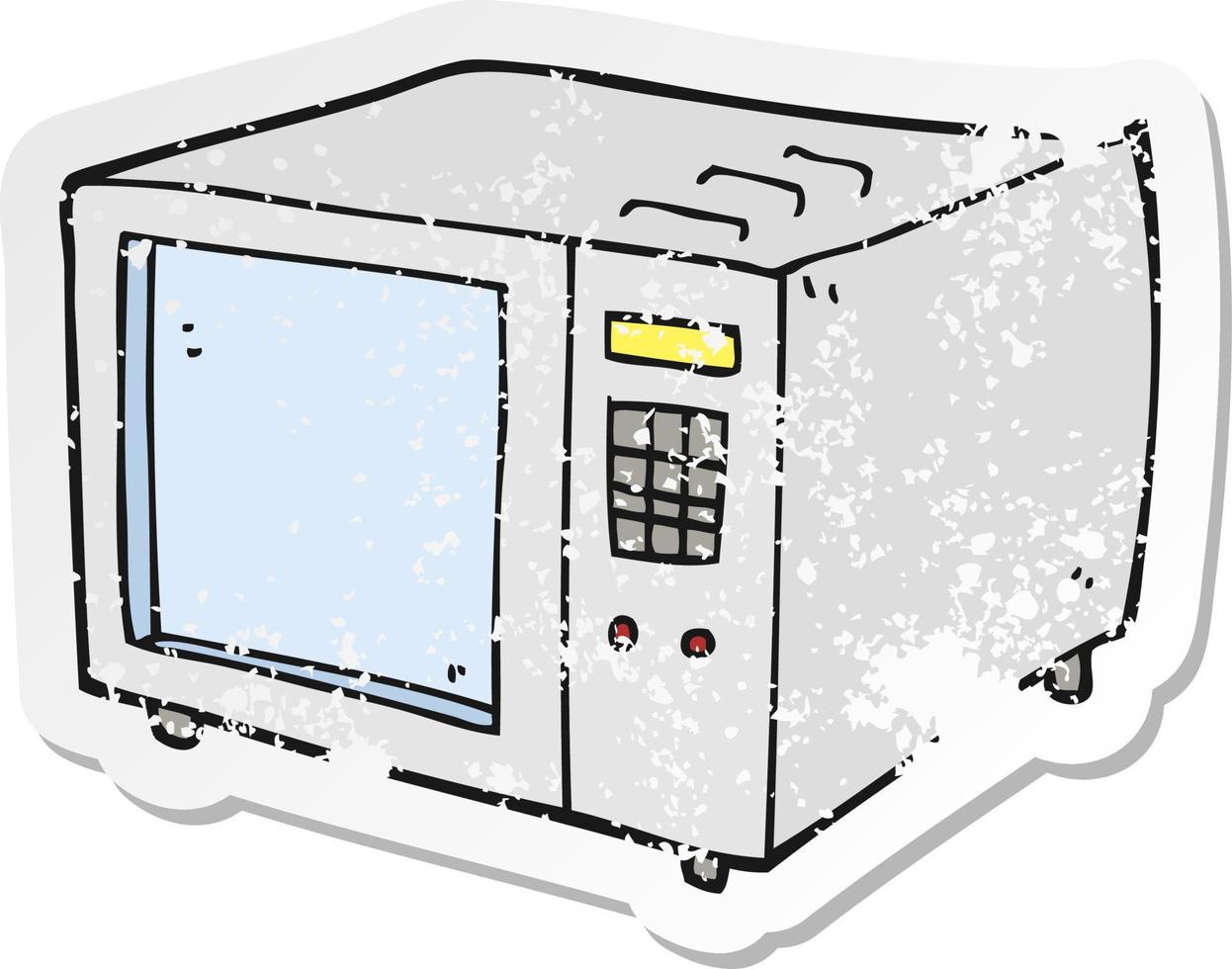 autocollant rétro en détresse d'un micro-ondes de dessin animé vecteur