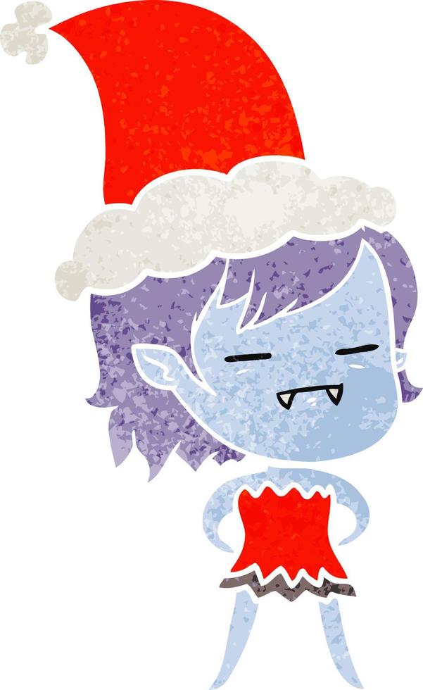 dessin animé rétro d'une fille vampire mort-vivant portant un bonnet de noel vecteur