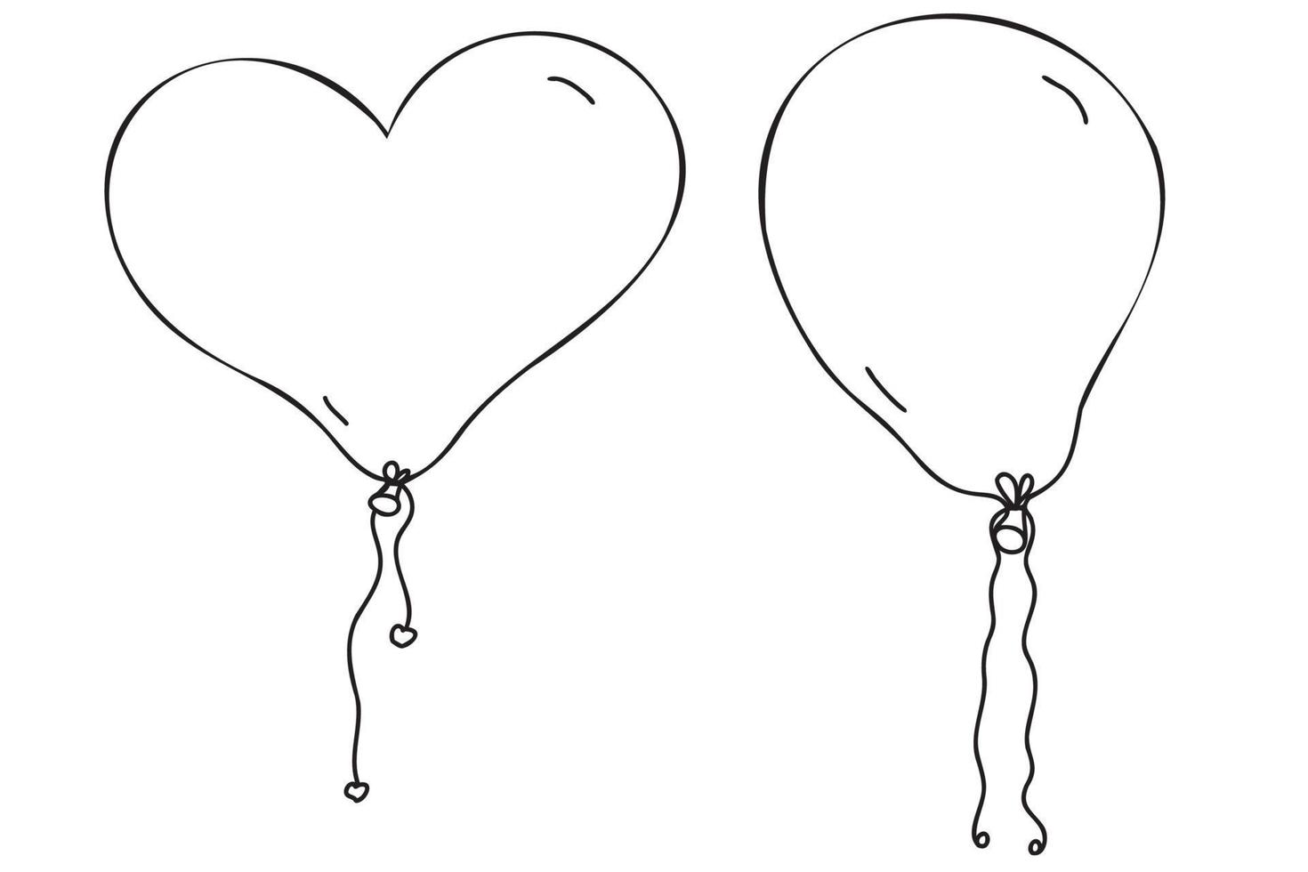 ballon dessiné contour noir en forme de coeur et uni pour les anniversaires, 8 mars, coloriage, impression de cartes, de tissus et de vêtements vecteur