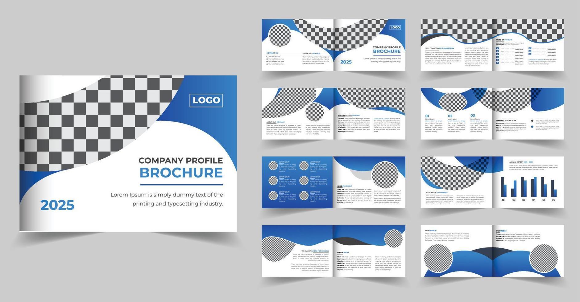 Conception de brochure de profil d'entreprise paysage de 16 pages ou conception de modèle de brochure multipage vecteur