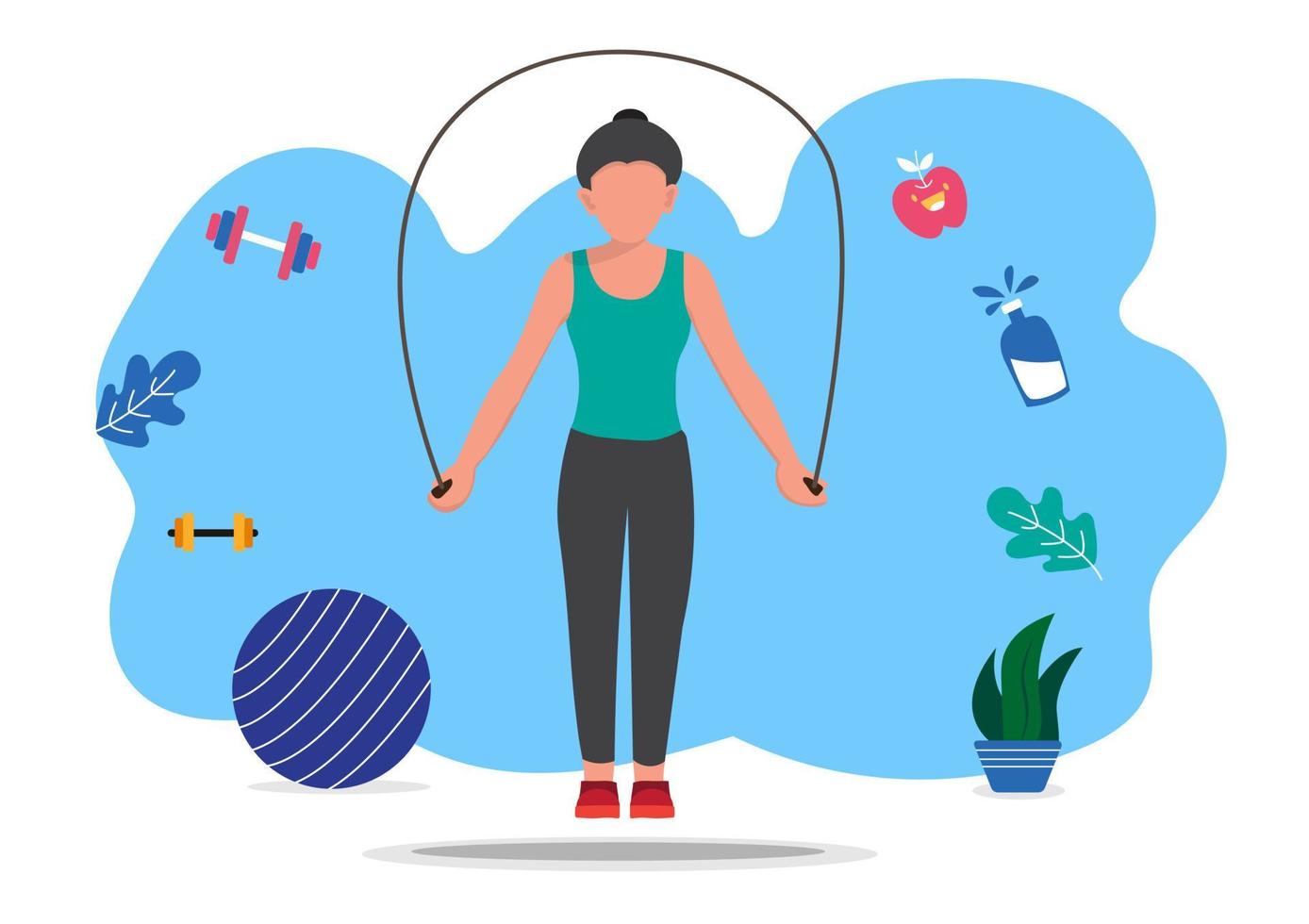 fille maigre faisant de l'exercice avec une corde à sauter une femme en tenue de sport bouge et saute joyeusement. illustration vectorielle vecteur