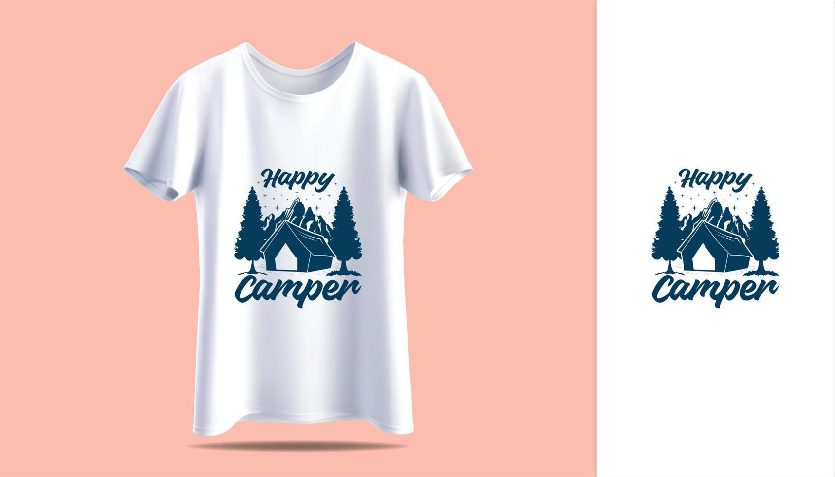 nouveau t-shirt blanc pour hommes en t-shirt de maquette de vecteur conception d'impression de typographie de camping d'aventure vintage