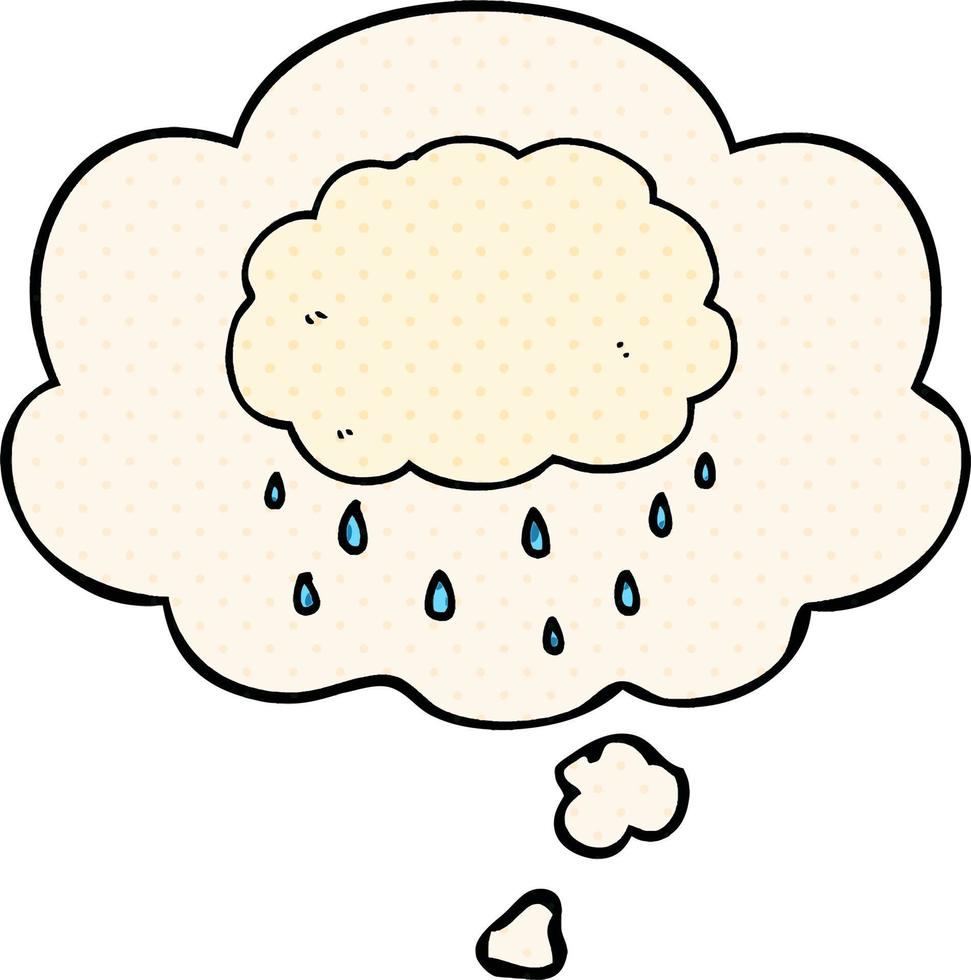 nuage de pluie de dessin animé et bulle de pensée dans le style de la bande dessinée vecteur