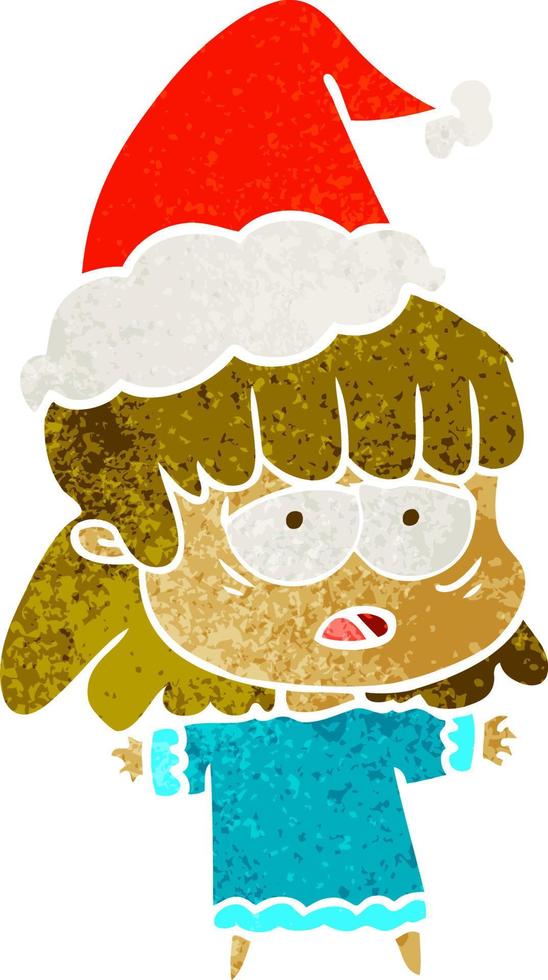 dessin animé rétro d'une femme fatiguée portant un bonnet de noel vecteur