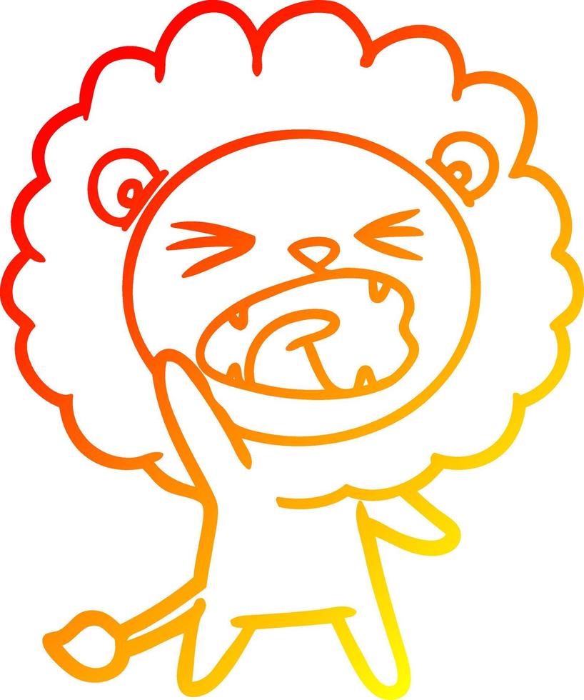 ligne de gradient chaud dessinant un lion de dessin animé vecteur