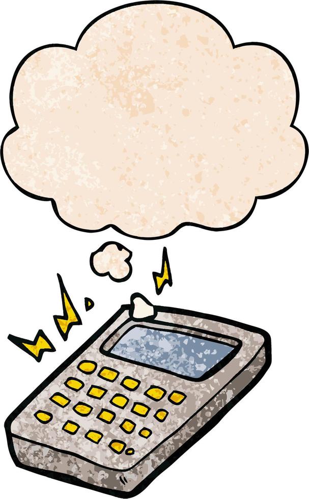 calculatrice de dessin animé et bulle de pensée dans le style de motif de texture grunge vecteur