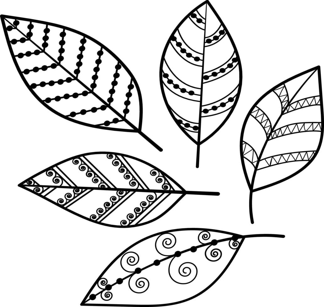 illustration vectorielle noir et blanc des feuilles. une idée de logo, d'illustrations de mode, de magazines, d'impression sur vêtements, de publicité, de croquis de tatouage ou de mehendi. vecteur