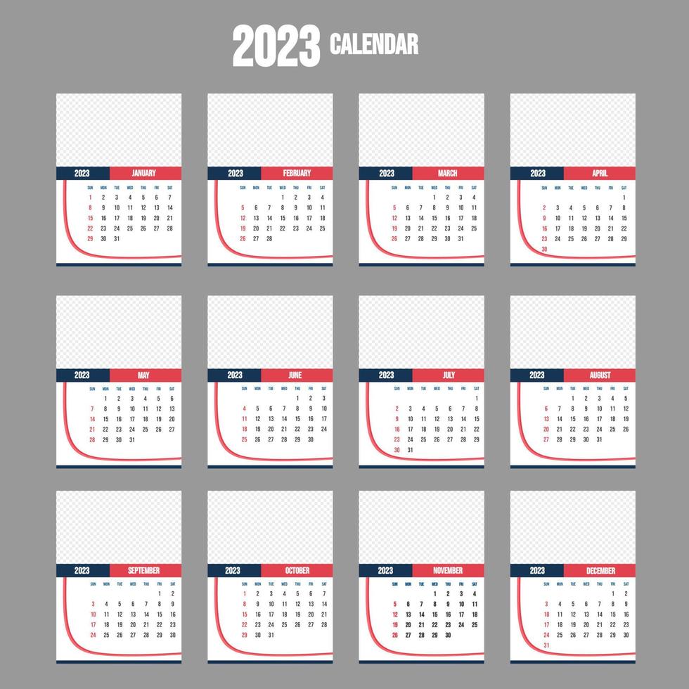 calendrier 2023 rouge et noir vecteur