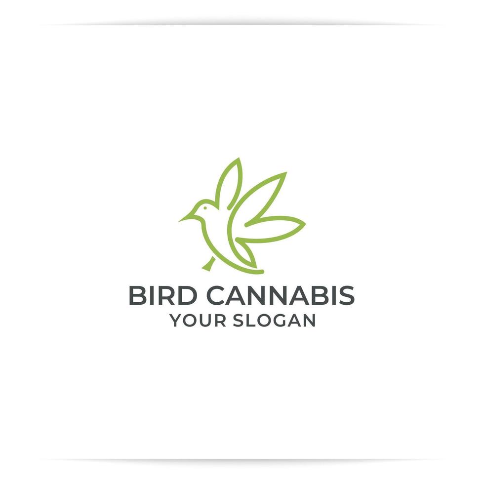 vecteur de ligne de conception de logo oiseau cannabis ou marijuana