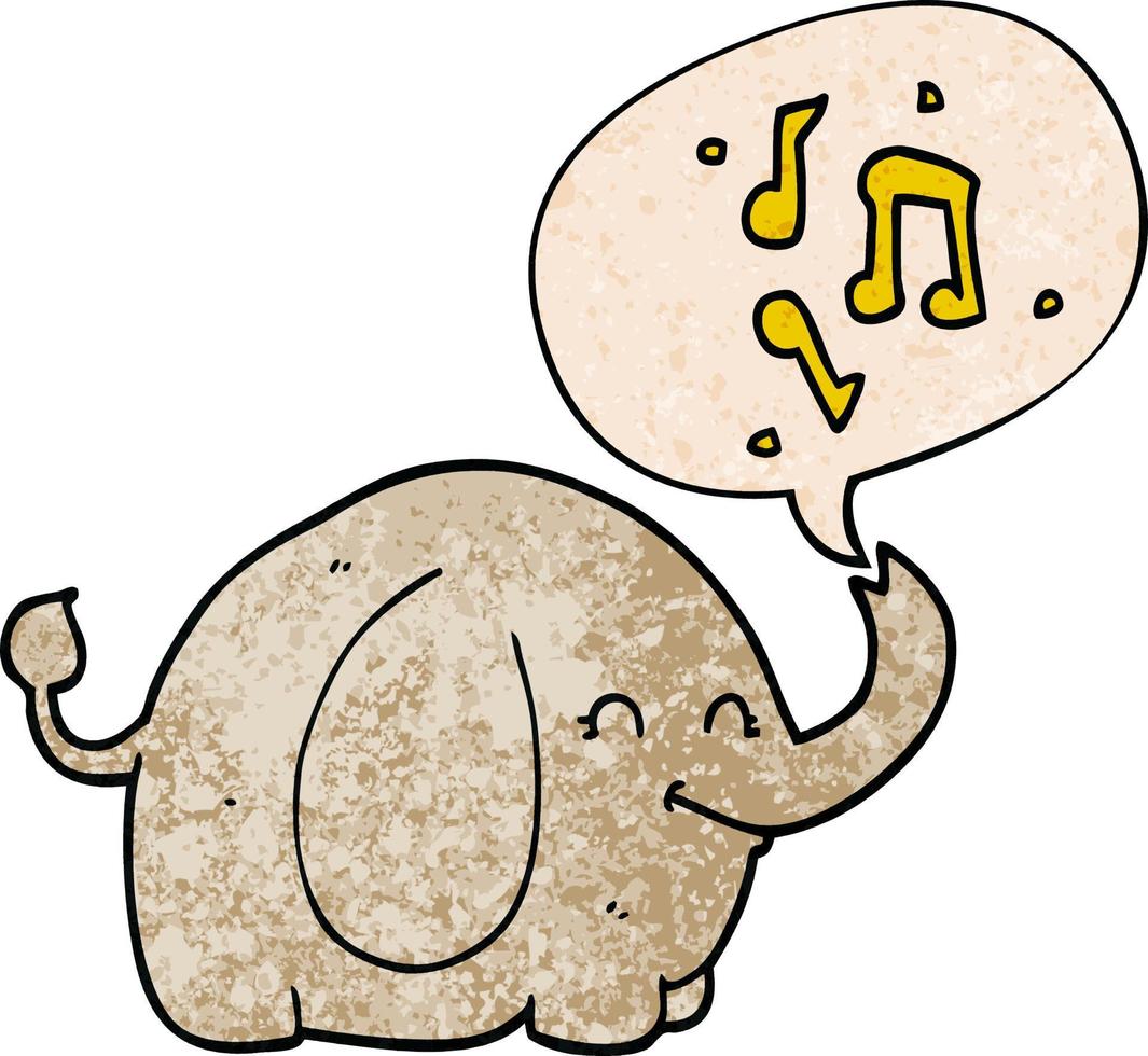 dessin animé éléphant claironnant et bulle de dialogue dans un style de texture rétro vecteur