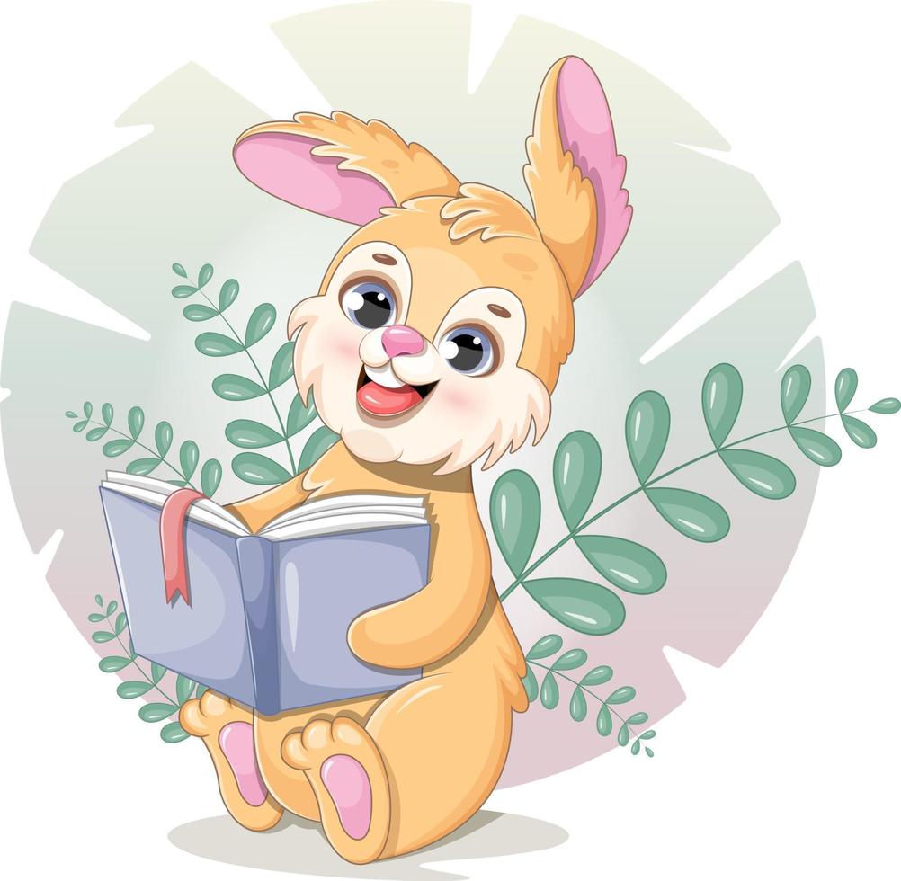 dessin animé mignon lapin lisant un livre vecteur