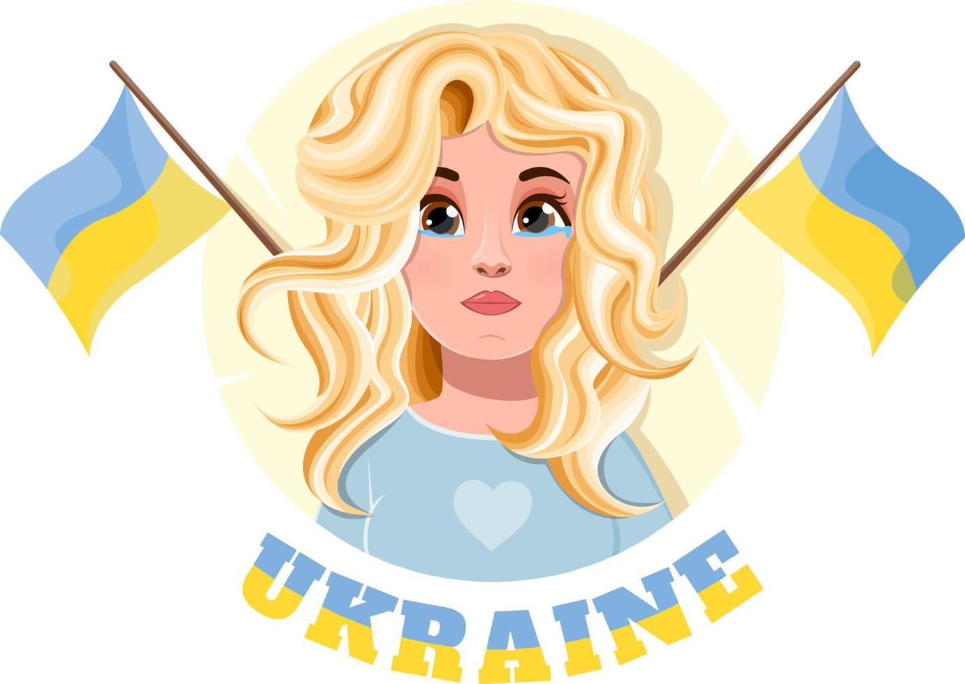 fille qui pleure avec des drapeaux ukrainiens et l'inscription ukraine vecteur