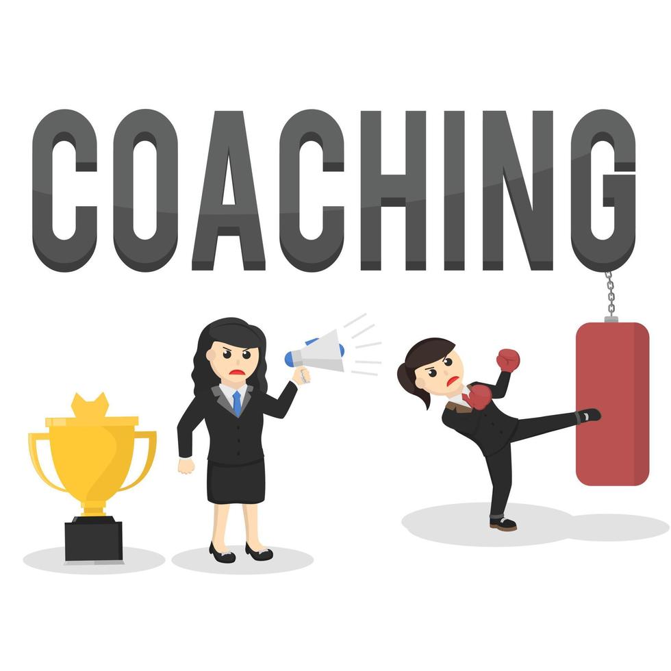 personnage de conception de coaching femme d'affaires sur fond blanc vecteur