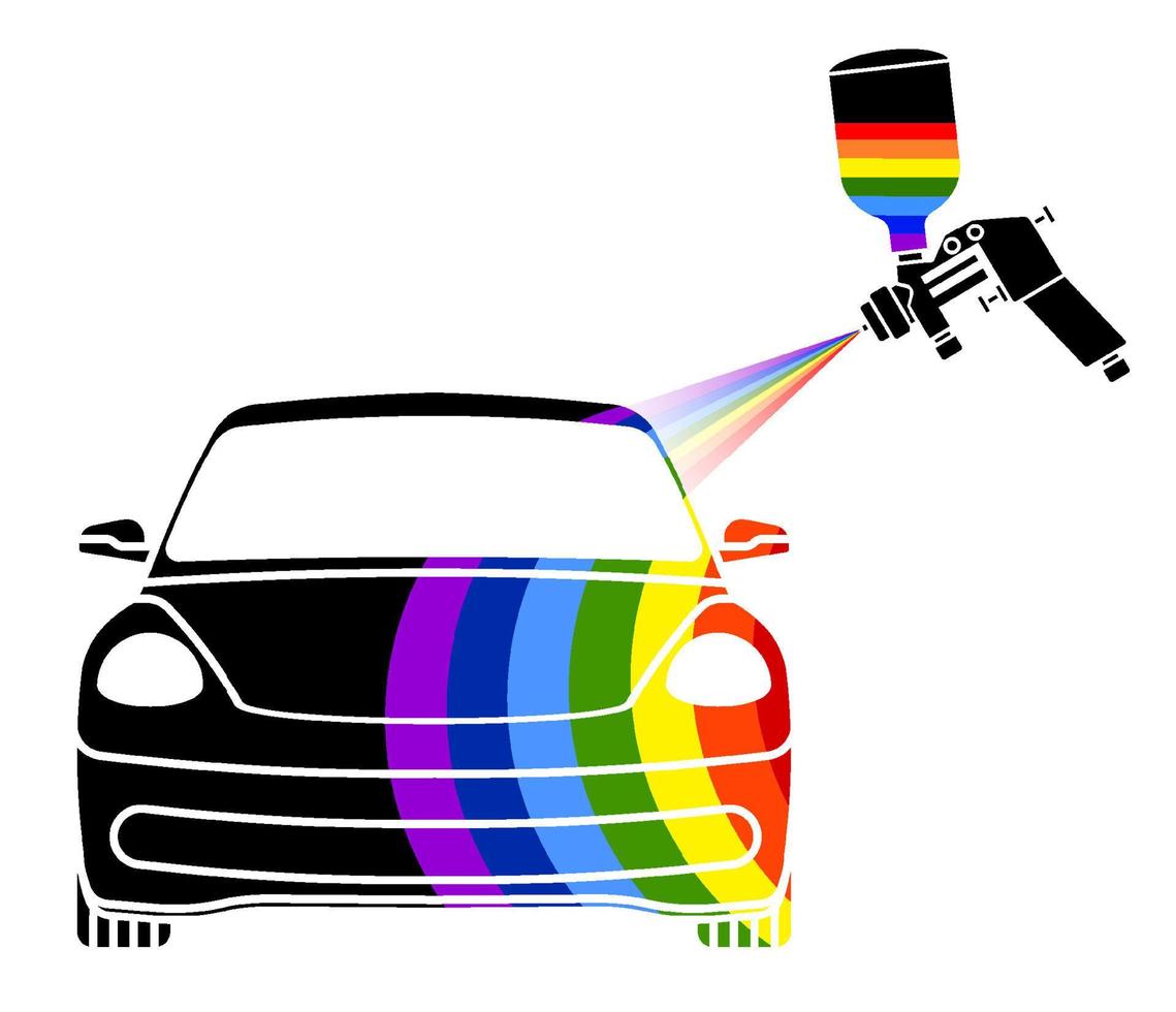 logo air brush avec pulvérisation de peinture aux couleurs de l'arc-en-ciel peint une voiture. correspondance précise des couleurs en atelier. icône de vecteur