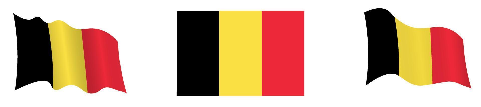drapeau belgique en position statique et en mouvement, se développant au vent dans des couleurs et des tailles exactes, sur fond blanc vecteur