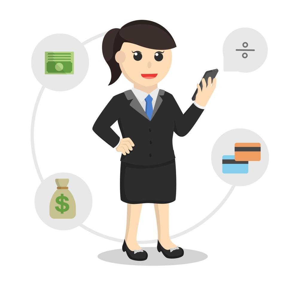 conception de services bancaires en ligne de femme d'affaires vecteur
