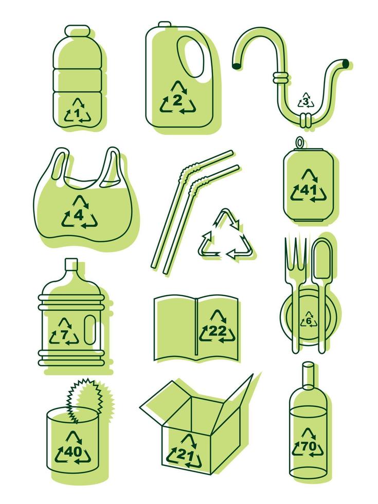 définir des symboles environnementaux dans le triangle. symboles de recyclage du plastique. Sauvons notre planète. cinq r vecteur