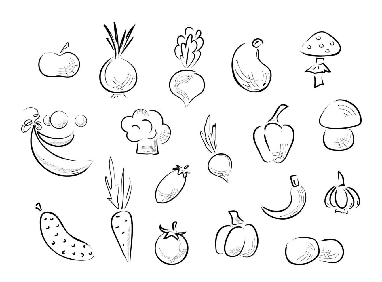 illustration de croquis de nourriture. collection de légumes de vecteur