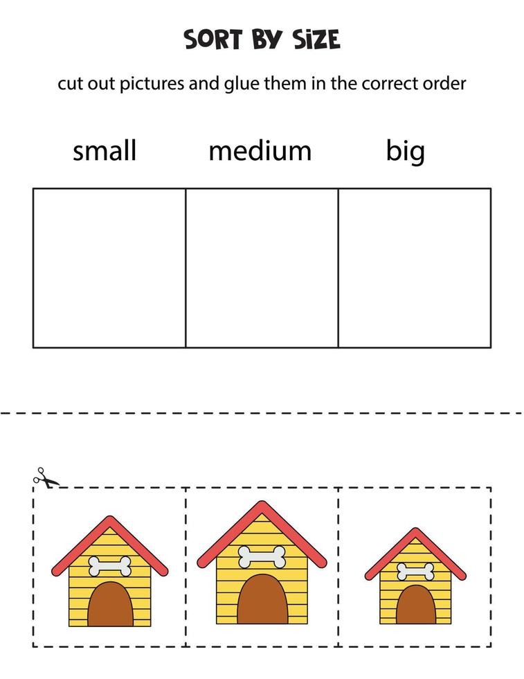 trier les niches par taille. feuille de travail éducative pour les enfants. vecteur