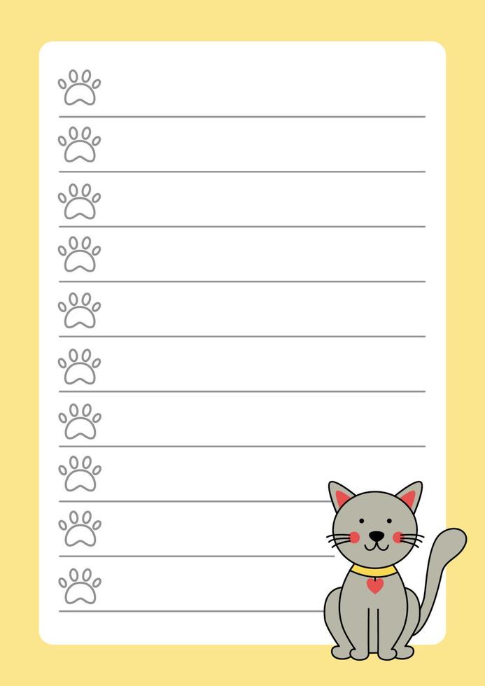 vecteur pour faire la feuille de liste pour faire des cahiers avec un chat mignon.