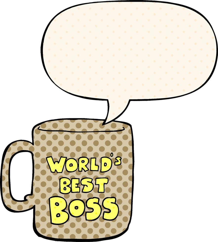 meilleure tasse de patron du monde et bulle de dialogue dans le style de la bande dessinée vecteur