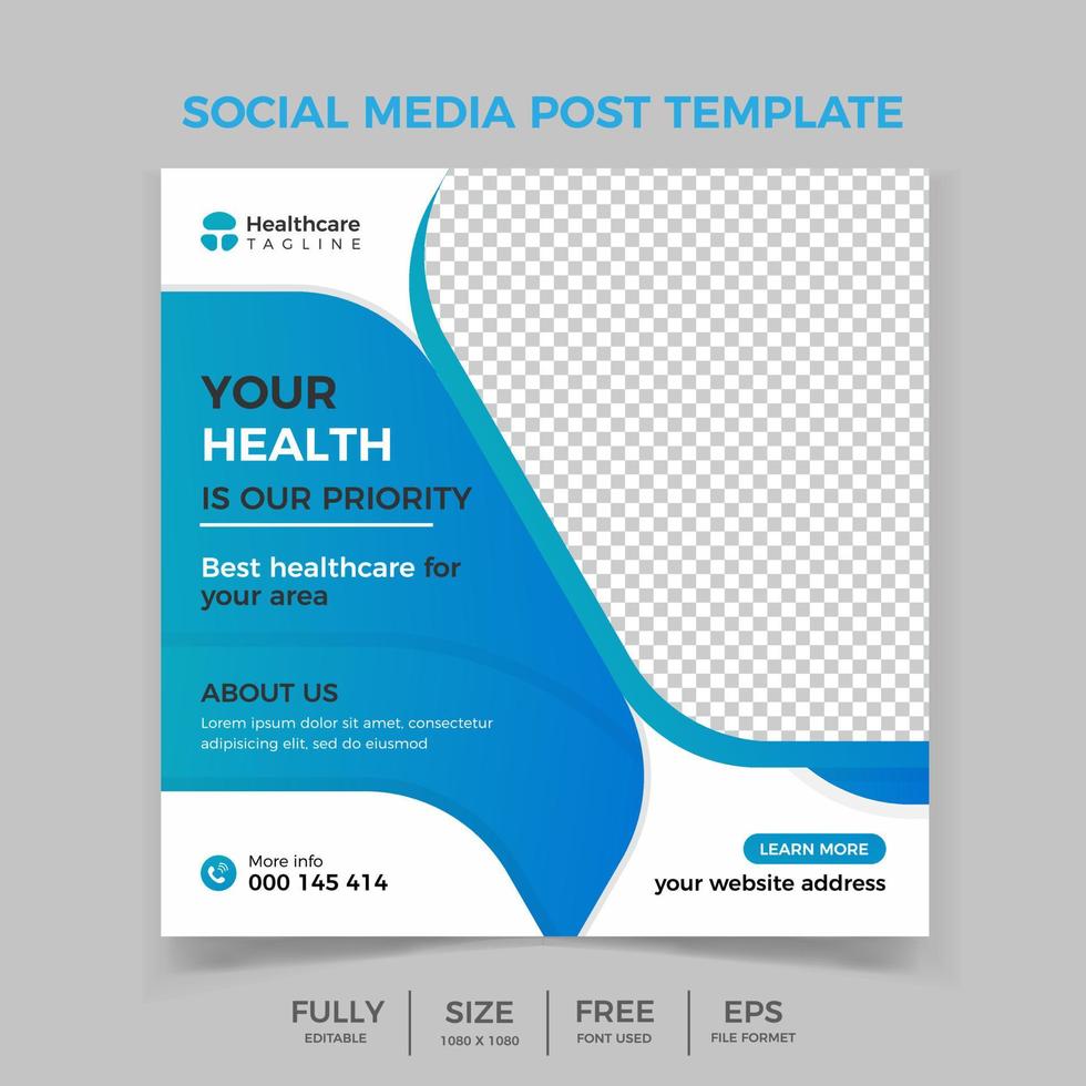 modèle de publication sur les médias sociaux médicaux, modèle de bannière de santé pour les médias sociaux, modèle de bannière carrée médicale, bannière de publication sur les médias sociaux de couleur bleue vecteur