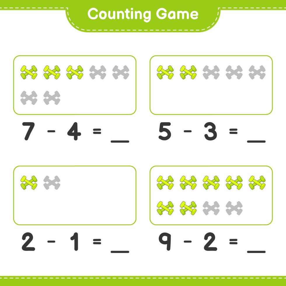 compter et faire correspondre, compter le nombre d'haltères et faire correspondre les bons numéros. jeu éducatif pour enfants, feuille de calcul imprimable, illustration vectorielle vecteur